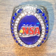 Listing image for NSA Finalist Championship Ring Blue Silver Tone Rhinestone Sports Memorabilia